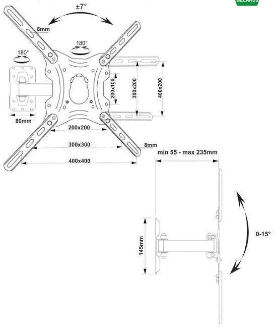 Кронштейн для ТВ КБ-01-85 черный, Беларусь