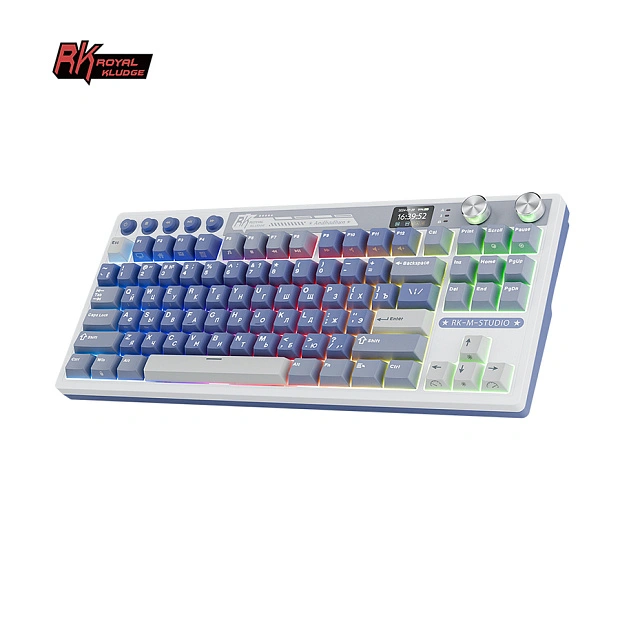 Клавиатура игровая Royal Kludge RK M87 Cream switch (белая,синяя)