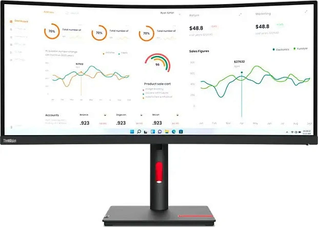Монитор Lenovo ThinkVision T34w-30, 34" 4K Curved, DP, USB TypeC, Ethernet 63D4GAT1EU, Китай