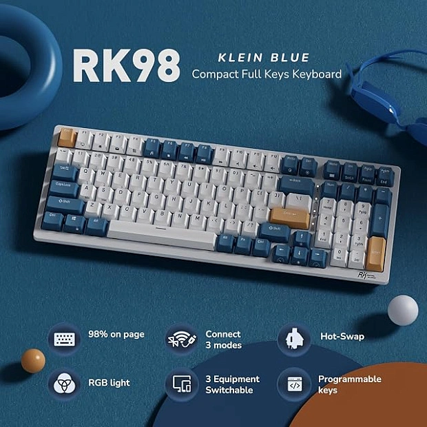 Клавиатура игровая Royal Kludge RK98 Brown switch (белая, синяя)