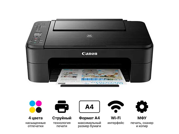 МФУ струйное цветной Canon PIXMA TS3340 "3в1" принтер, сканер, копир, Wi-Fi, А4