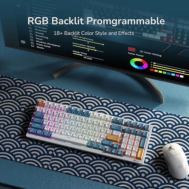 Клавиатура игровая Royal Kludge RK98 Brown switch (белая, синяя)
