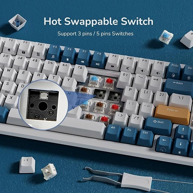 Клавиатура игровая Royal Kludge RK98 Brown switch (белая, синяя)