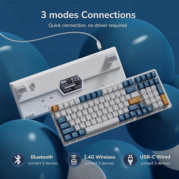 Клавиатура игровая Royal Kludge RK98 Brown switch (белая, синяя)